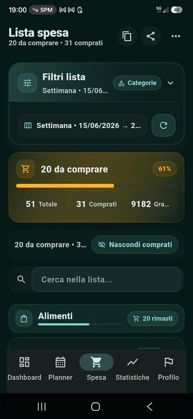 Screenshot Lista spesa NutriAxIA